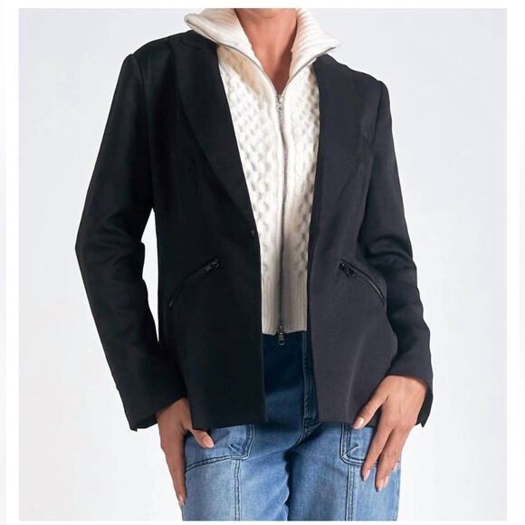 Elan Women's Long-Sleeve Peak-Lapel Blazer Sweater - Picture 1 of 7